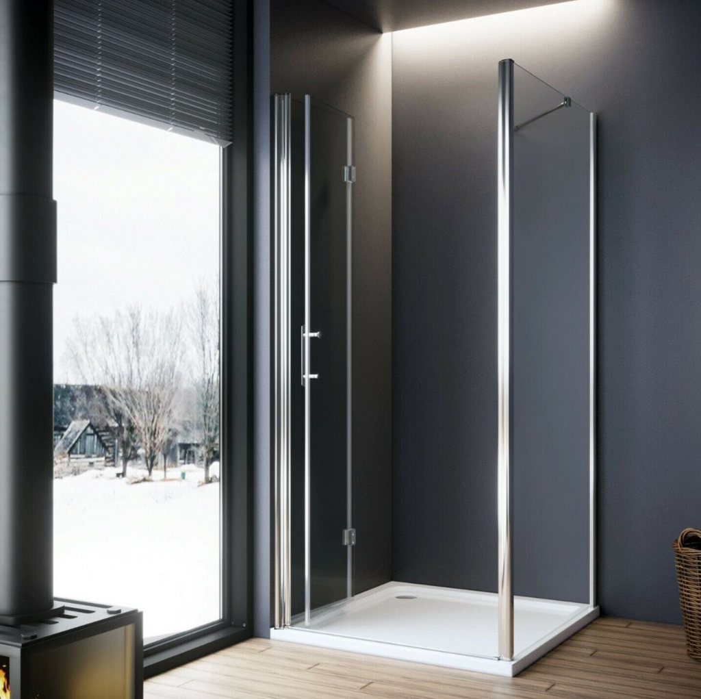 NILE Frameless Bifold Hinged Shower Enclosure 6mm Tempered Glass Cubicle 1000mm x 1000mm
