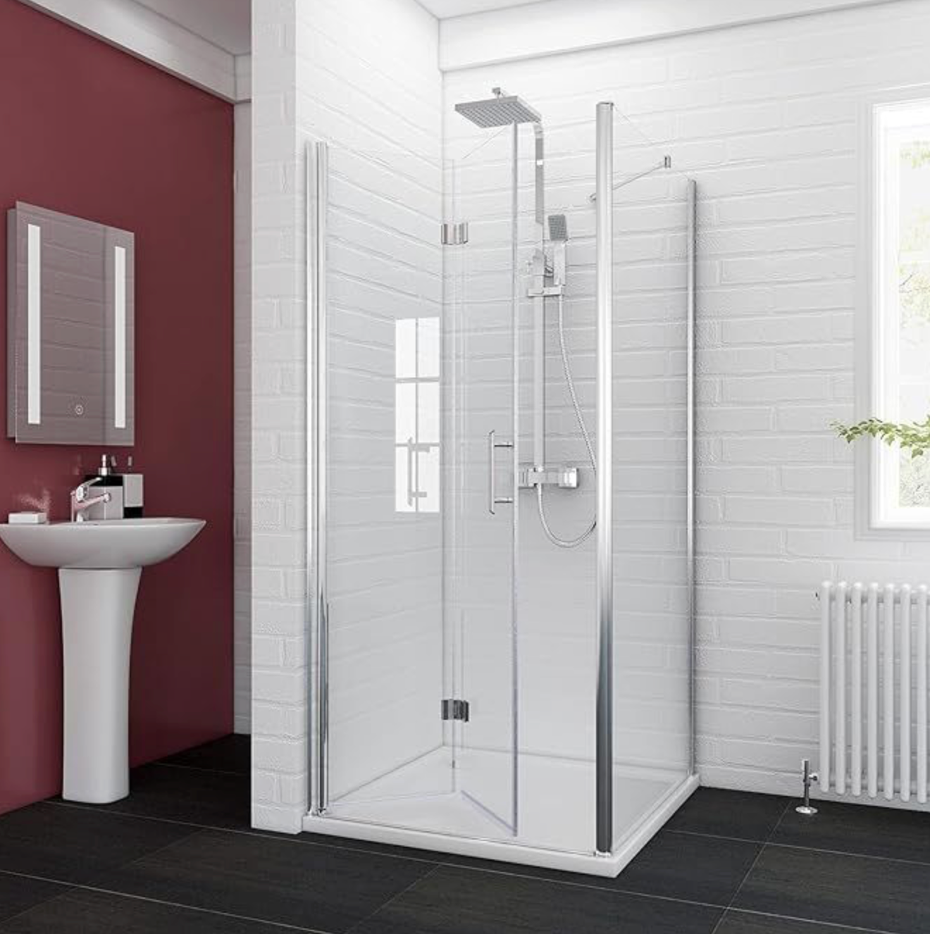 NILE Frameless Bifold Hinged Custom Size Shower Enclosure 6mm Tempered Glass Shower Cubicle 900mm