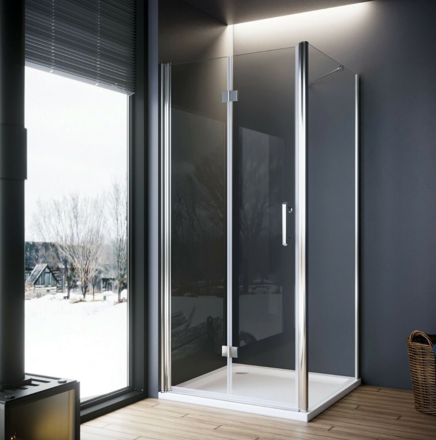 NILE Frameless Bifold Shower Enclosure 6mm Tempered Glass Shower Cubicle 1000mm x 760mm