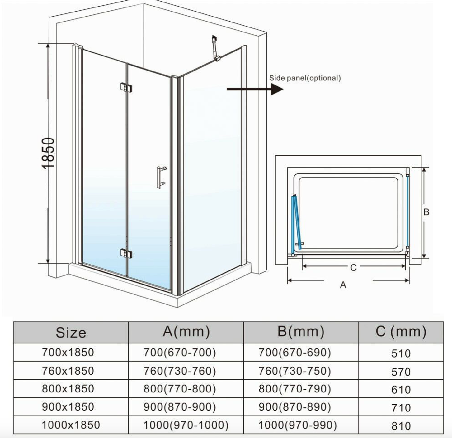 NILE Frameless Bifold Shower Enclosure 6mm Tempered Glass Shower Cubicle 1000mm x 800mm with Shower Tray