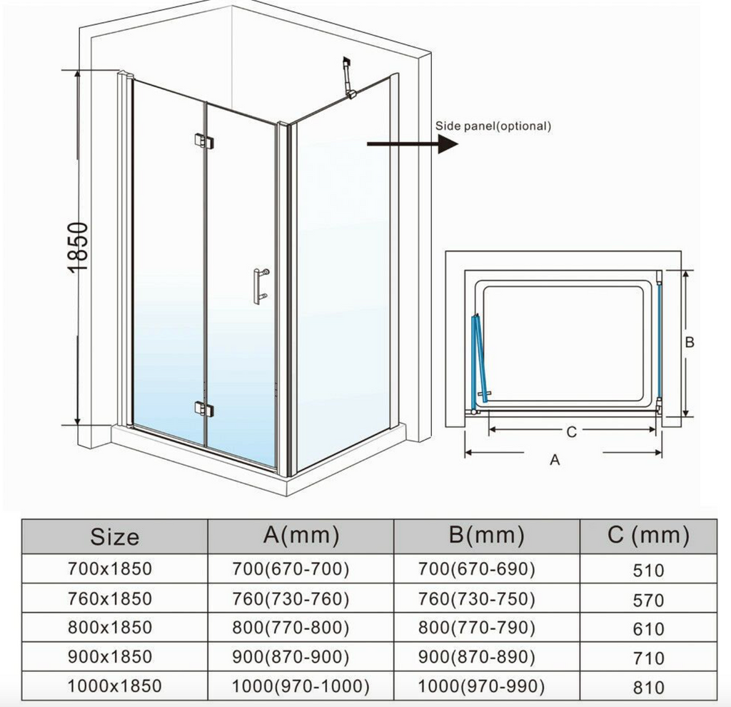 NILE Frameless Bifold Shower Enclosure 6mm Tempered Glass Shower Cubicle 800mm x 800mm