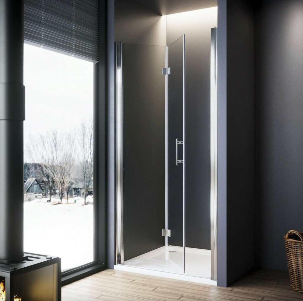 NILE Frameless Bifold Shower Enclosure 6mm Tempered Glass Shower Cubicle 1000mm x 800mm