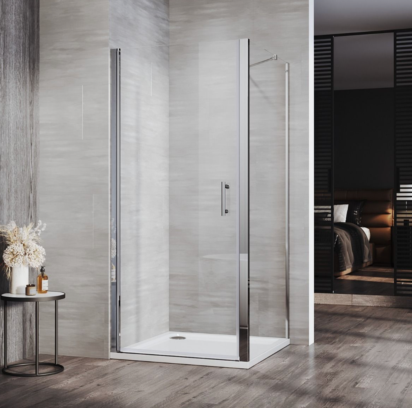 NILE Frameless Pivot Shower Door Enclosure 6mm Safety Glass Reversible Shower Cubicle Door With Side Panel 900mm x 800mm