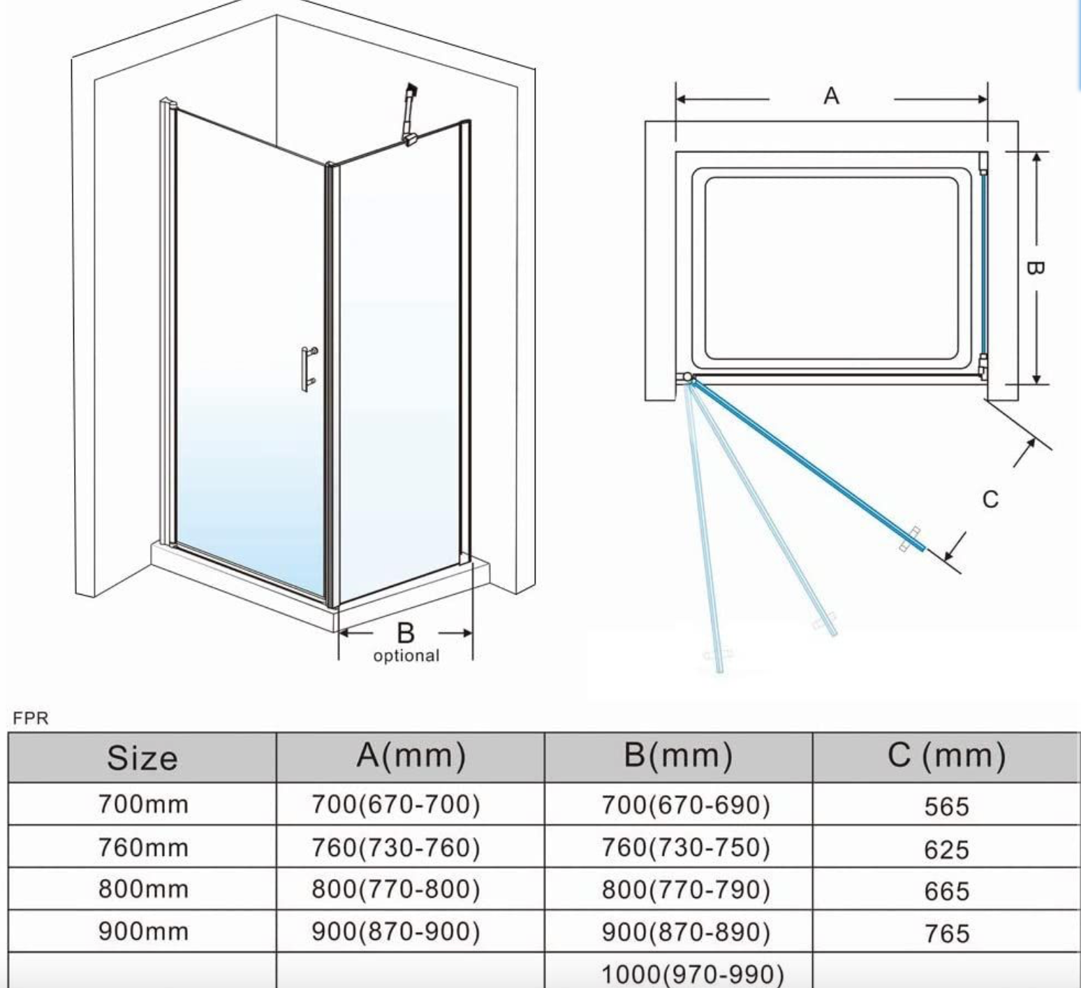 NILE Frameless Pivot Shower Door Enclosure 6mm Safety Glass Reversible Shower Cubicle Door With Side Panel 900mm x 760mm