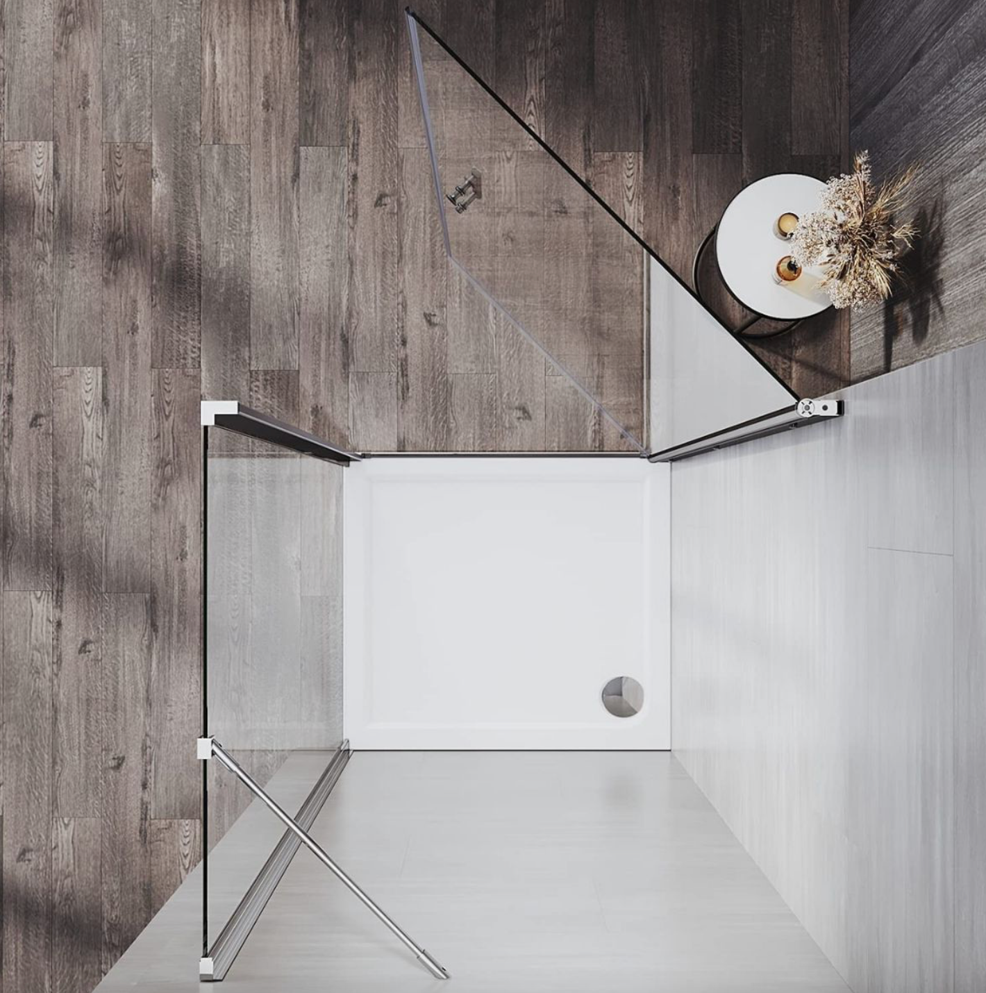 NILE Frameless Pivot Shower Door Enclosure 6mm Safety Glass Reversible Shower Cubicle Door With Side Panel 900mm x 800mm