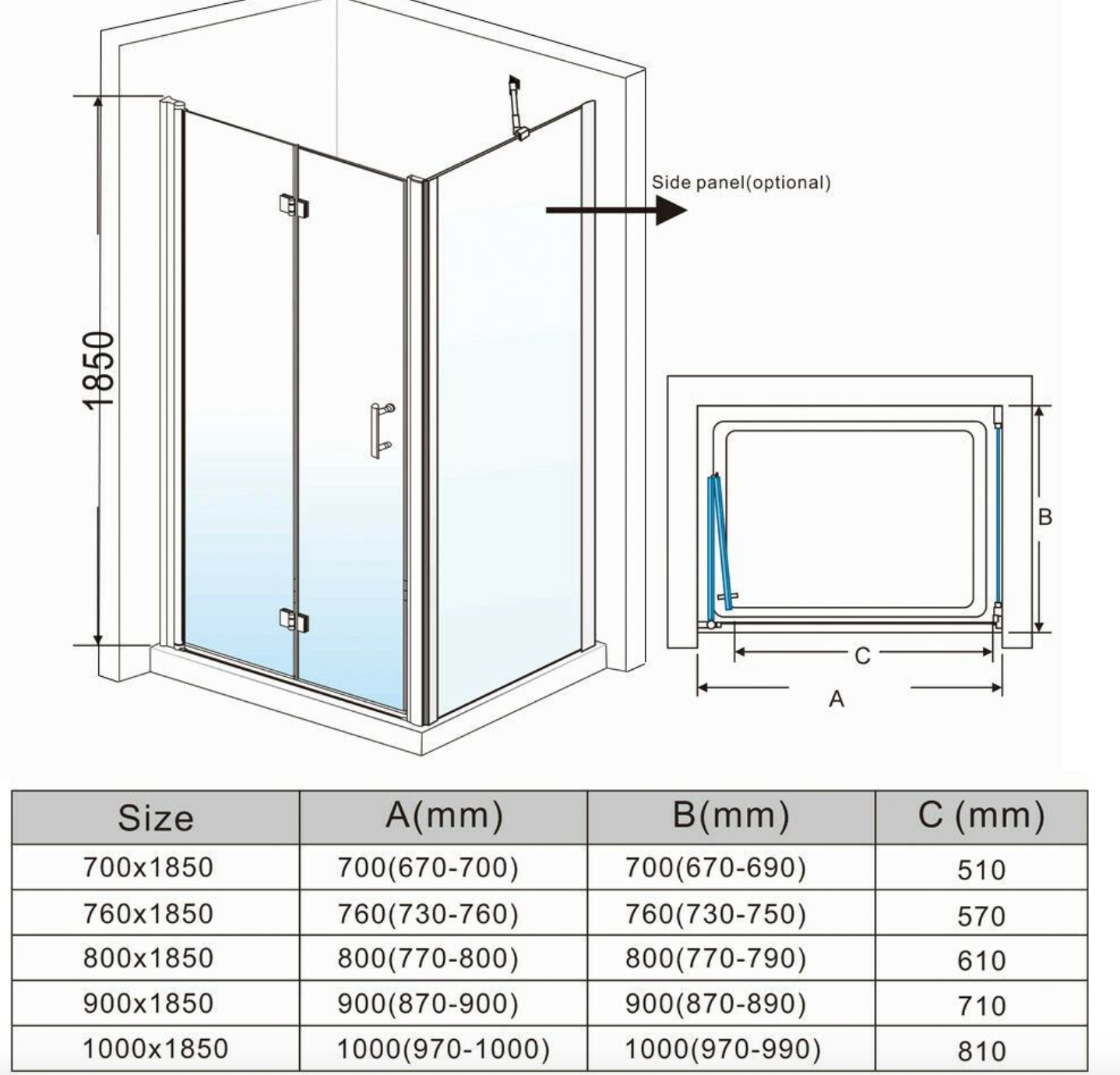 NILE Frameless Bifold Hinged Shower Enclosure 6mm Tempered Glass Shower Cubicle 900mm x 800mm with Shower Tray