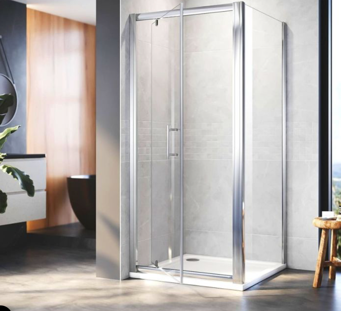 NILE Framed Pivot Hinged Shower Enclosure 6mm Tempered Glass 900mm x 760mm with Shower Tray