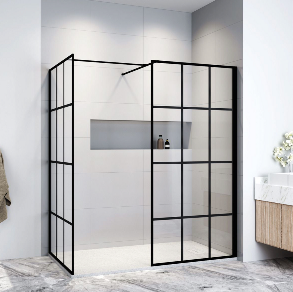 NILE Matt Black Walk in Wet Room Shower Enclosure Shower Screen Panel 1200mm x 800mm x 1850mm