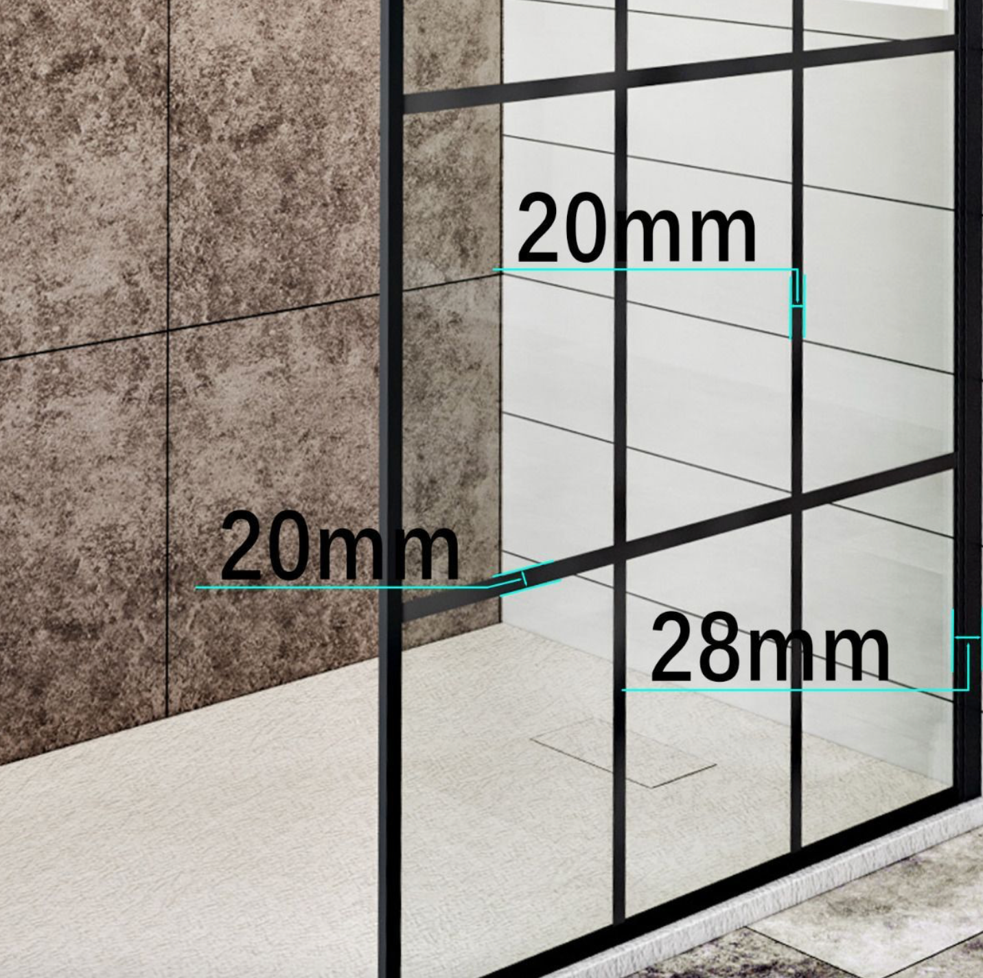 NILE Matt Black Walk in Wet Room Shower Screen Panel 1500mm x 900mm x 1850mm
