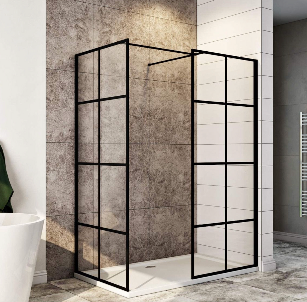 NILE Matt Black Walk in Wet Room Shower Enclosure Shower Screen Panel 1500mm x 800mm x 1850mm