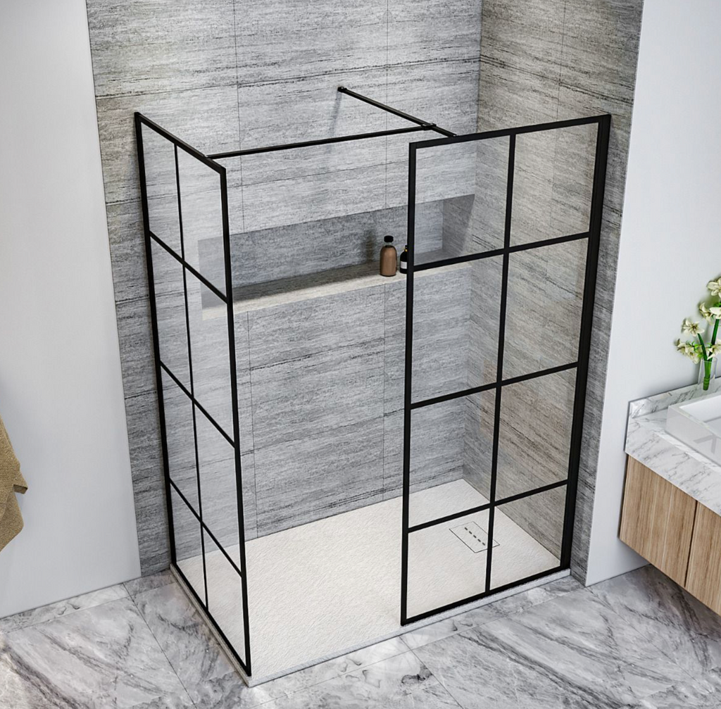 NILE Matt Black Walk in Wet Room Shower Enclosure Shower Screen Panel 1600mm x 700mm x 1850mm