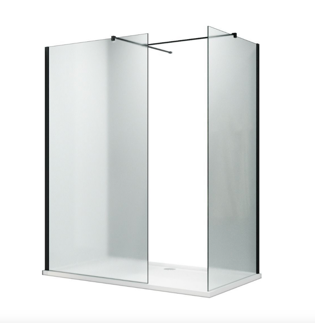 NILE Frosted Black Easy Clean Walk-In Shower Enclosure Inc Shower Panels + Stone Resin Tray + Waste 1500mm x 800mm