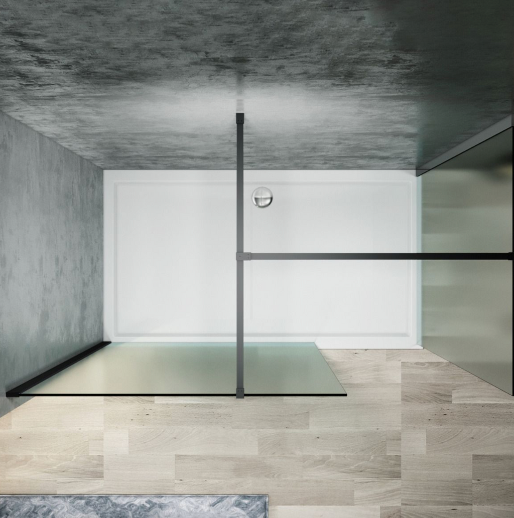 NILE Frosted Black Easy Clean Walk-In Shower Enclosure Inc Shower Panels + Stone Resin Tray + Waste 1600mm x 800mm