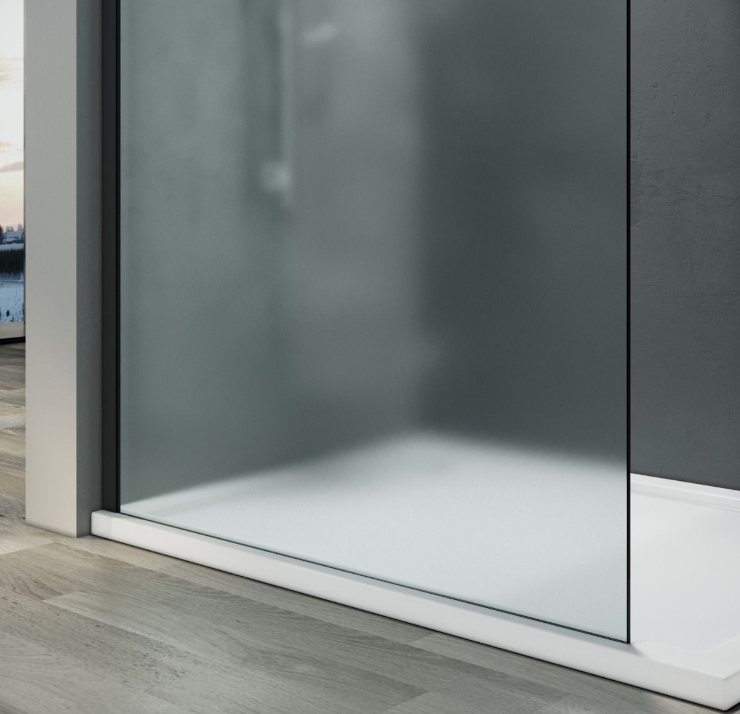NILE Frosted Black Easy Clean Walk-In Shower Enclosure Inc Shower Panels + Stone Resin Tray + Waste 1600mm x 800mm