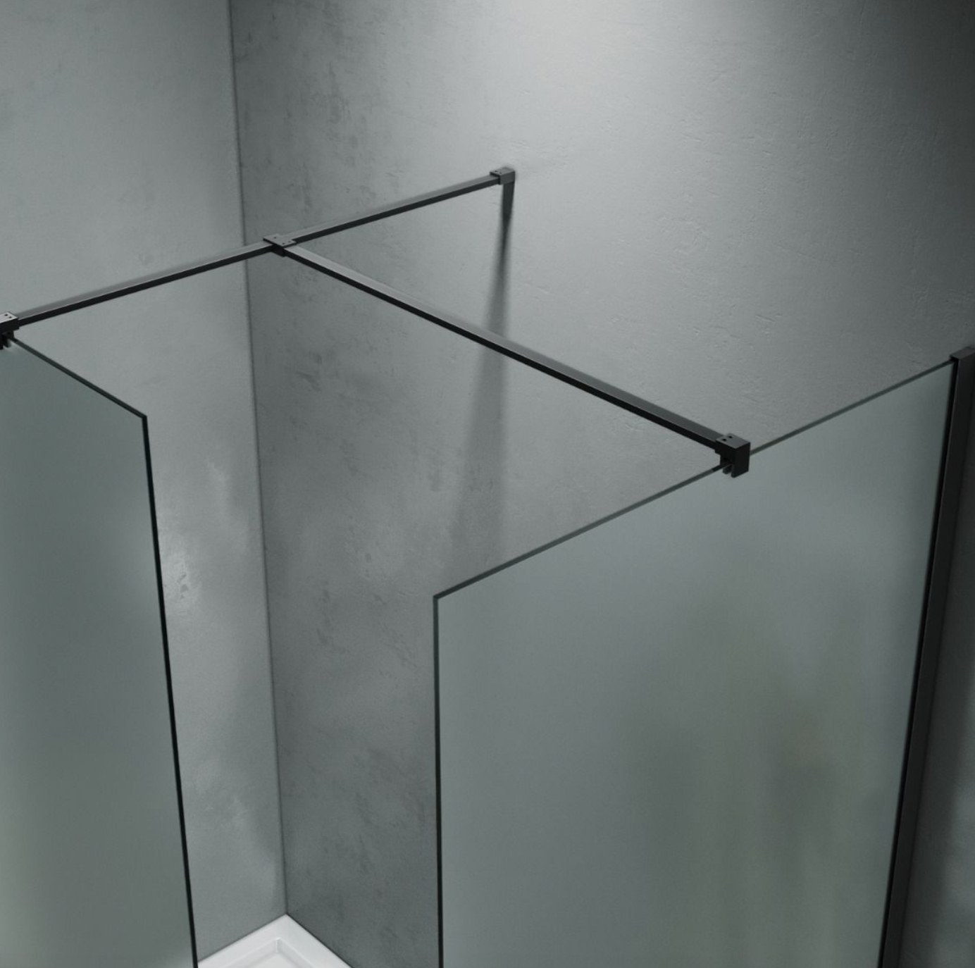 NILE Frosted Black Easy Clean Walk-In Shower Enclosure Inc Shower Panels + Stone Resin Tray + Waste 1600mm x 700mm