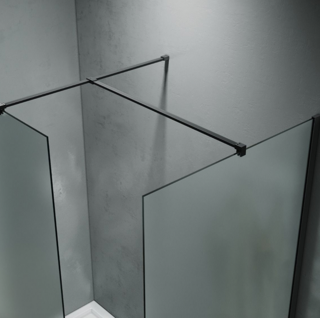 NILE Frosted Black Easy Clean Walk-In Shower Enclosure Inc Shower Panels + Stone Resin Tray + Waste 1700mm x 700mm