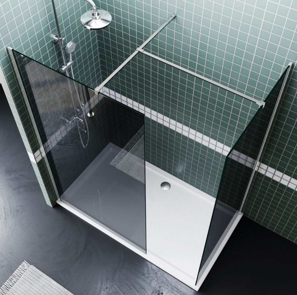 NILE Smoked Glass Walk-In Shower Enclosure 8mm Easy Clean Inc. Shower Panels, Stone Resin Tray + Waste 1200mm x 800mm