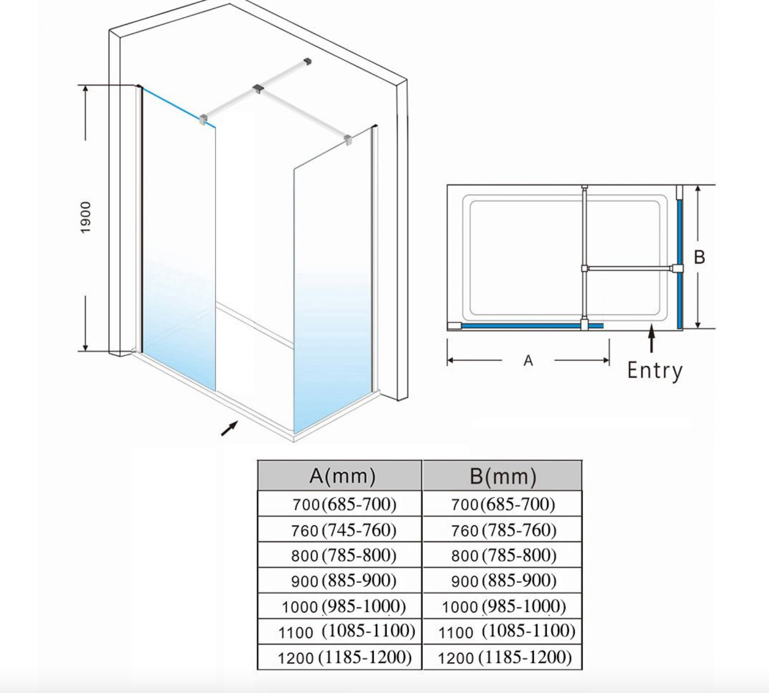 NILE Smoked Glass Walk-In Shower Enclosure 8mm Easy Clean Inc. Shower Panels, Stone Resin Tray + Waste 1600mm x 800mm