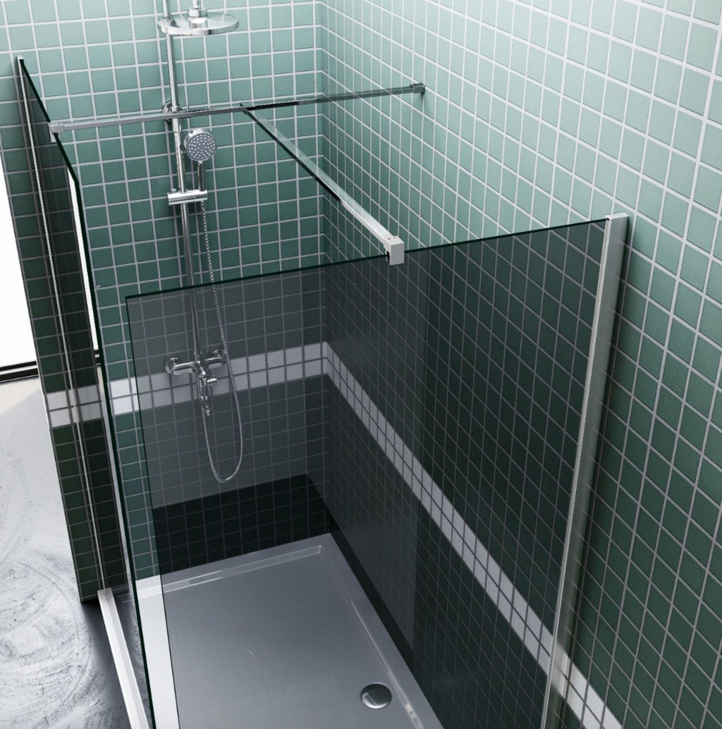 NILE Smoked Glass Walk-In Shower Enclosure 8mm Easy Clean Inc. Shower Panels, Stone Resin Tray + Waste 1200mm x 700mm