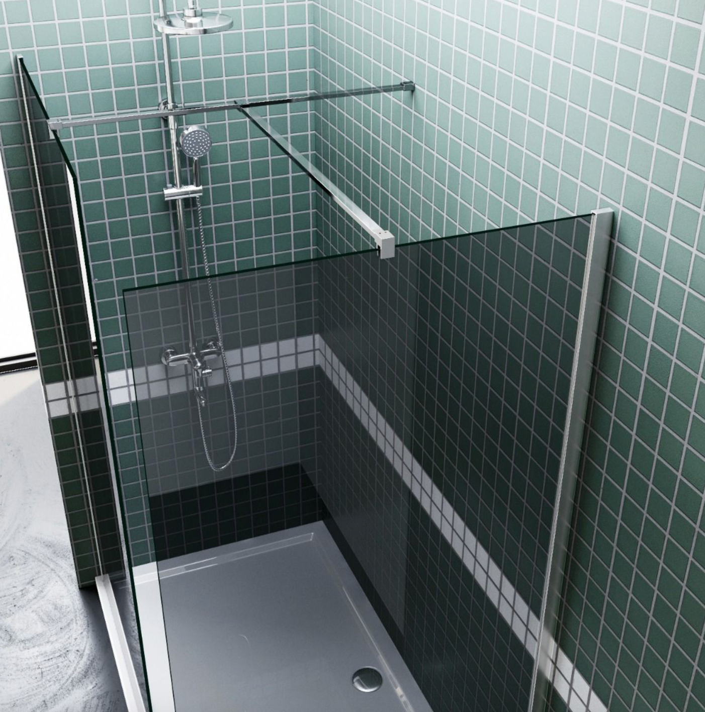 NILE Smoked Glass Walk-In Shower Enclosure 8mm Easy Clean Inc. Shower Panels, Stone Resin Tray + Waste 1600mm x 800mm