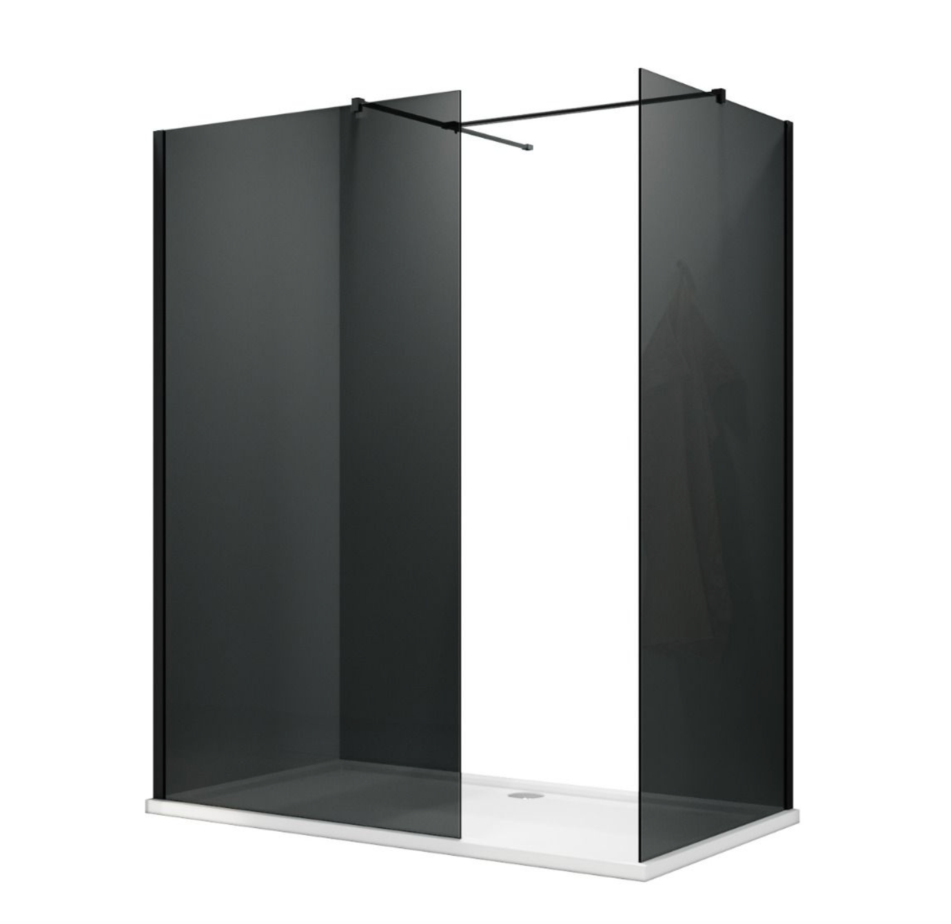 NILE Smoked Glass Walk-In Shower Enclosure 8mm Easy Clean Black Fittings Inc. Shower Panels, Stone Resin Tray + Waste 1200mm x 800mm