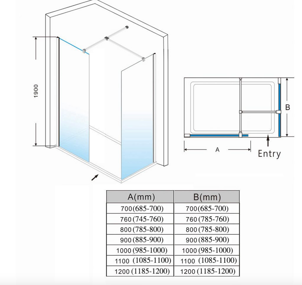 NILE Smoked Glass Walk-In Shower Enclosure 8mm Easy Clean Black Fittings Inc. Shower Panels, Stone Resin Tray + Waste 1500mm x 800mm