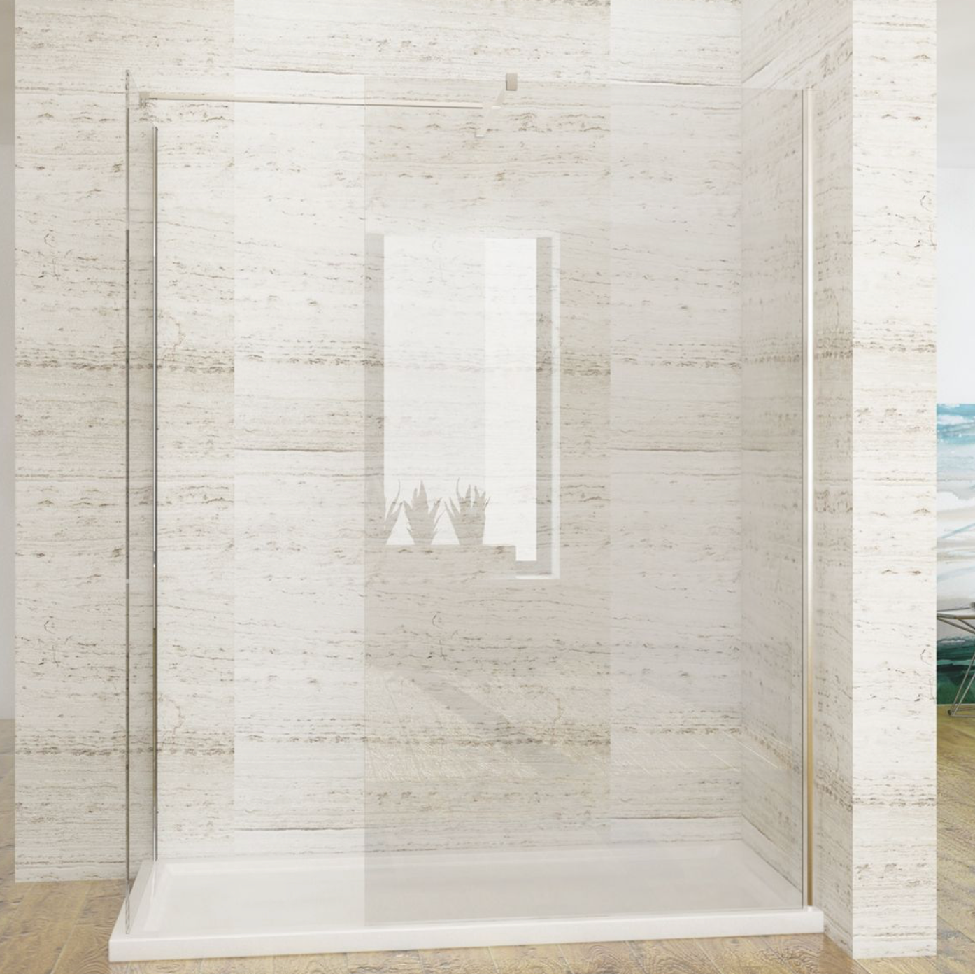 NILE Walk-In Shower Enclosure 8mm Easy Clean Inc. Shower Panels, Stone Resin Tray + Waste 600mm x 800mm