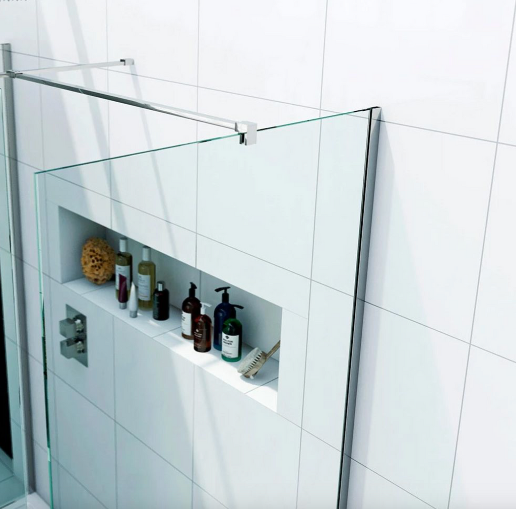 NILE Walk-In Shower Enclosure 8mm Easy Clean Inc. Shower Panels, Stone Resin Tray + Waste 1700mm x 760mm