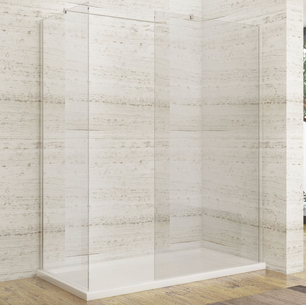 NILE Walk-In Shower Enclosure 8mm Easy Clean Inc. Shower Panels, Stone Resin Tray + Waste 600mm x 800mm