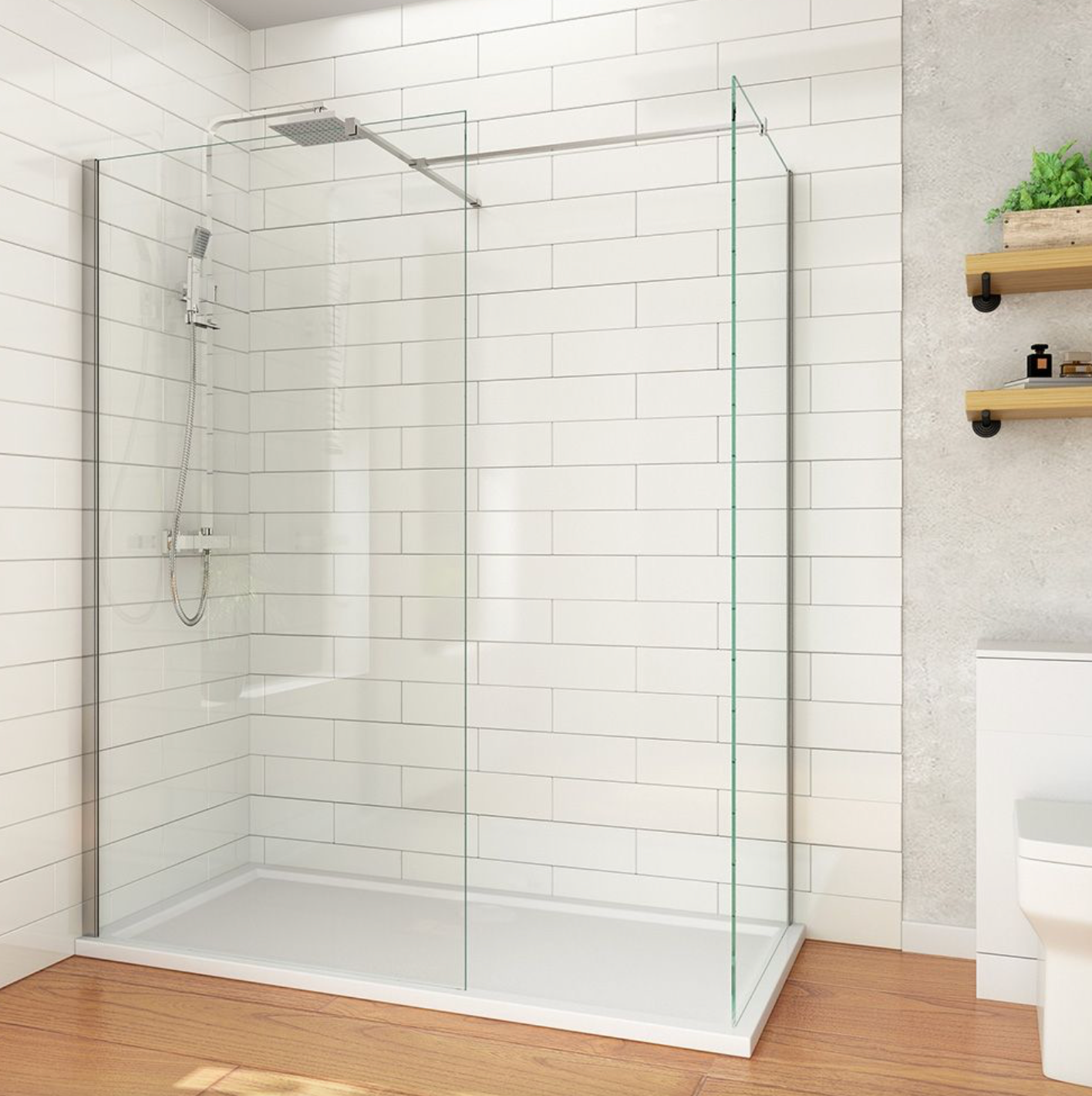 NILE Walk-In Shower Enclosure 8mm Easy Clean Inc. Shower Panels, Shower Tray+Waste 1400mm x 900