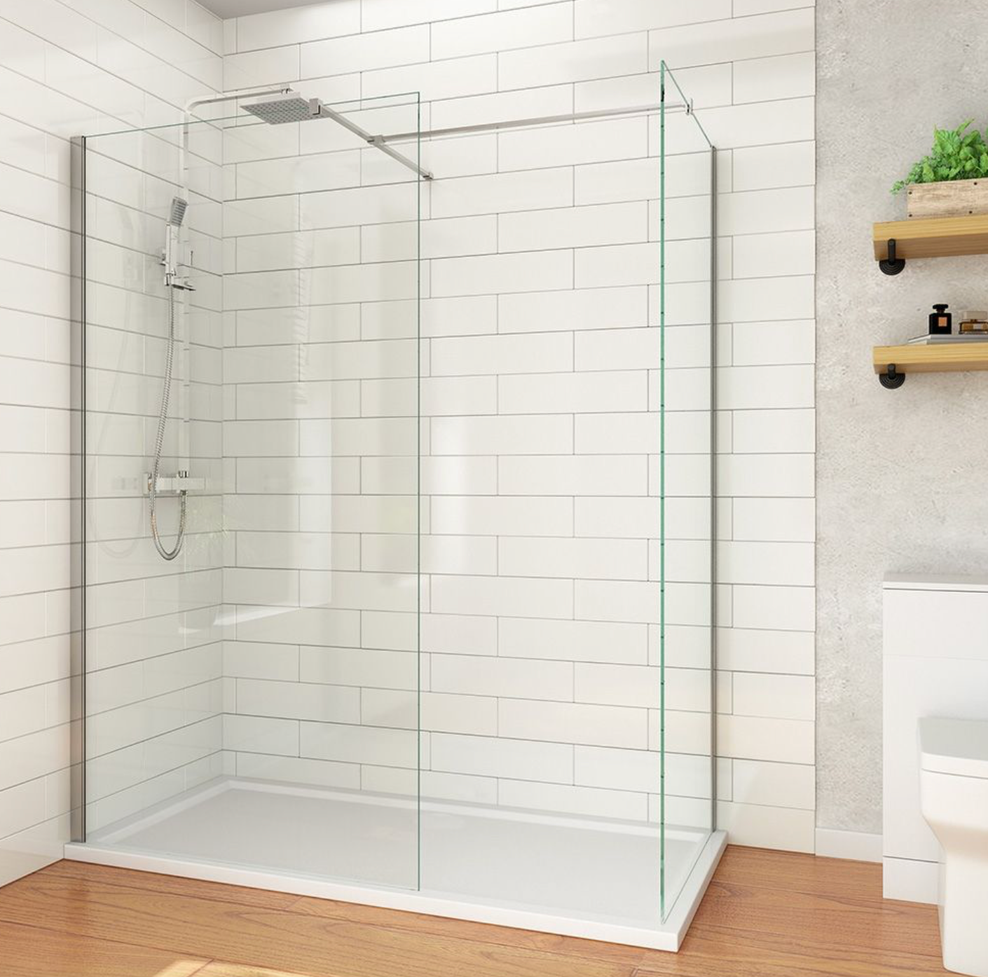 NILE Walk-In Shower Enclosure Inc. Shower Panels + Stone Resin Tray+Waste 1500mm x 800mm