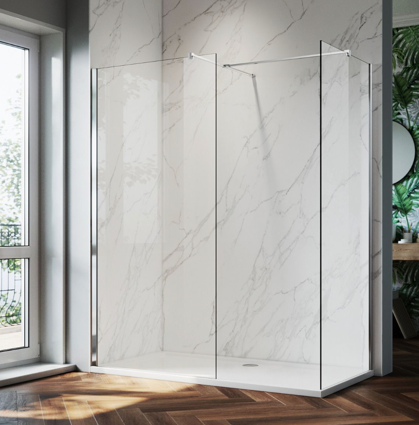 NILE Easy Clean Walk-In Shower Enclosure Inc Shower Panels + Stone Resin Tray + Waste 1200mm x 760mm