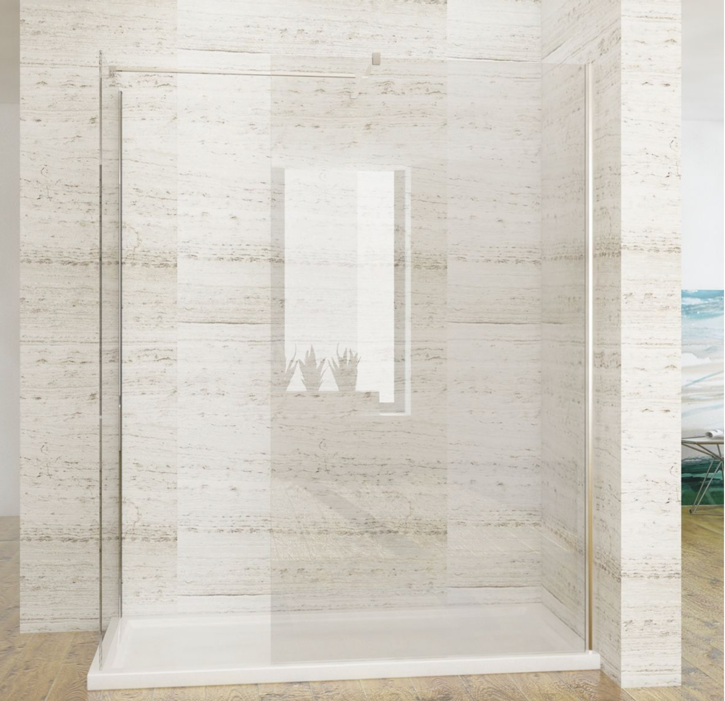 NILE Walk-In Shower Enclosure 8mm Easy Clean Inc. Shower Panels, Stone Resin Tray + Waste 160mm x 700mm