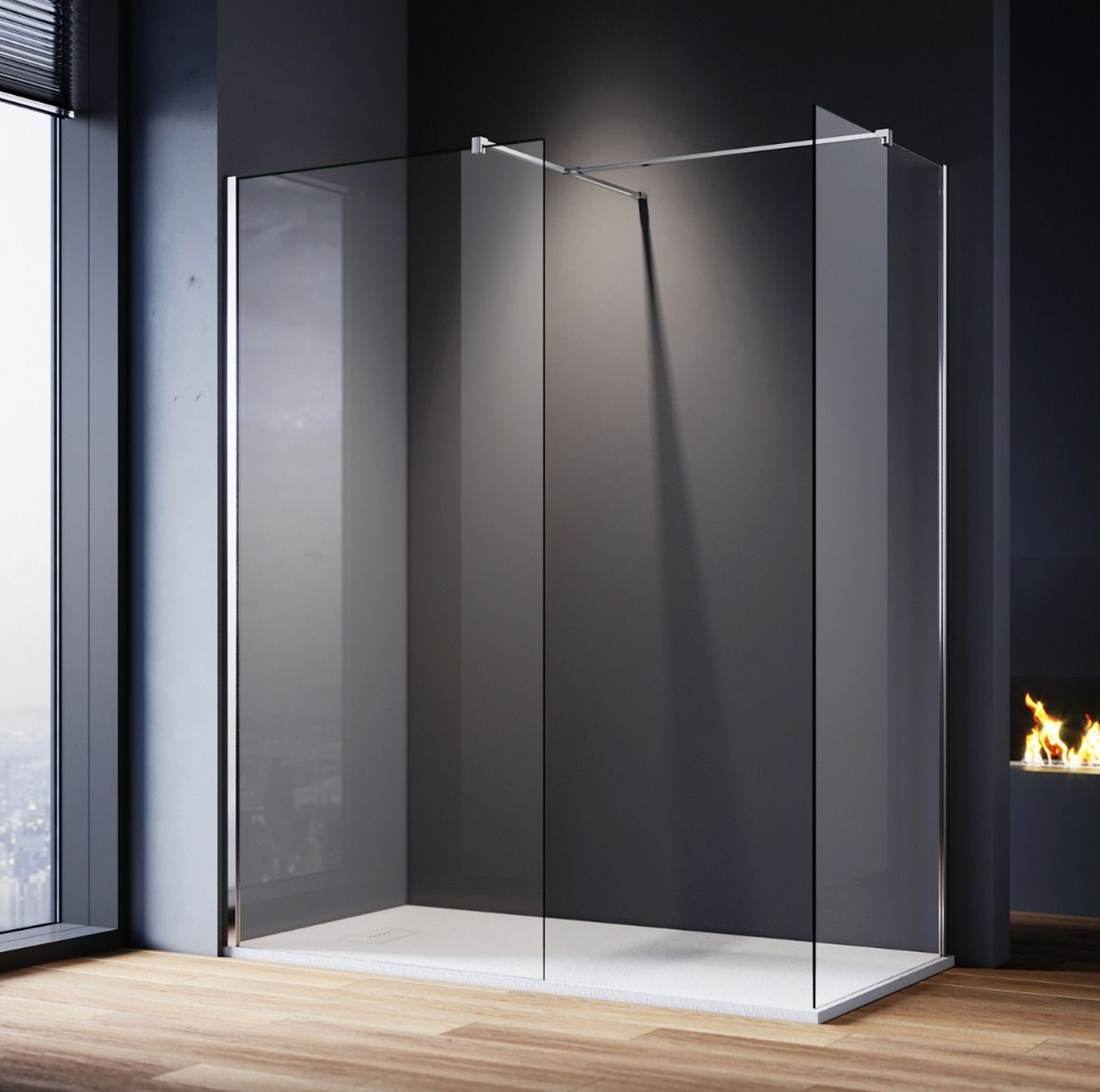 NILE Walk in Shower Enclosure Wet Room Shower Screen Panel 1900 Height 8mm Easy Clean Glass with Support Bar 1000mm x 700mm