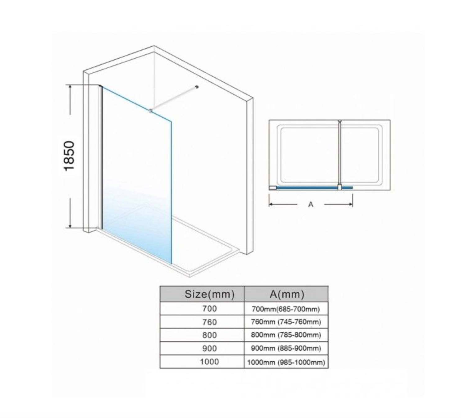 NILE 900mm Walk-In Shower Panel 6mm Tempered Glass Shower Screen with 1200mm x 900mm Shower Tray