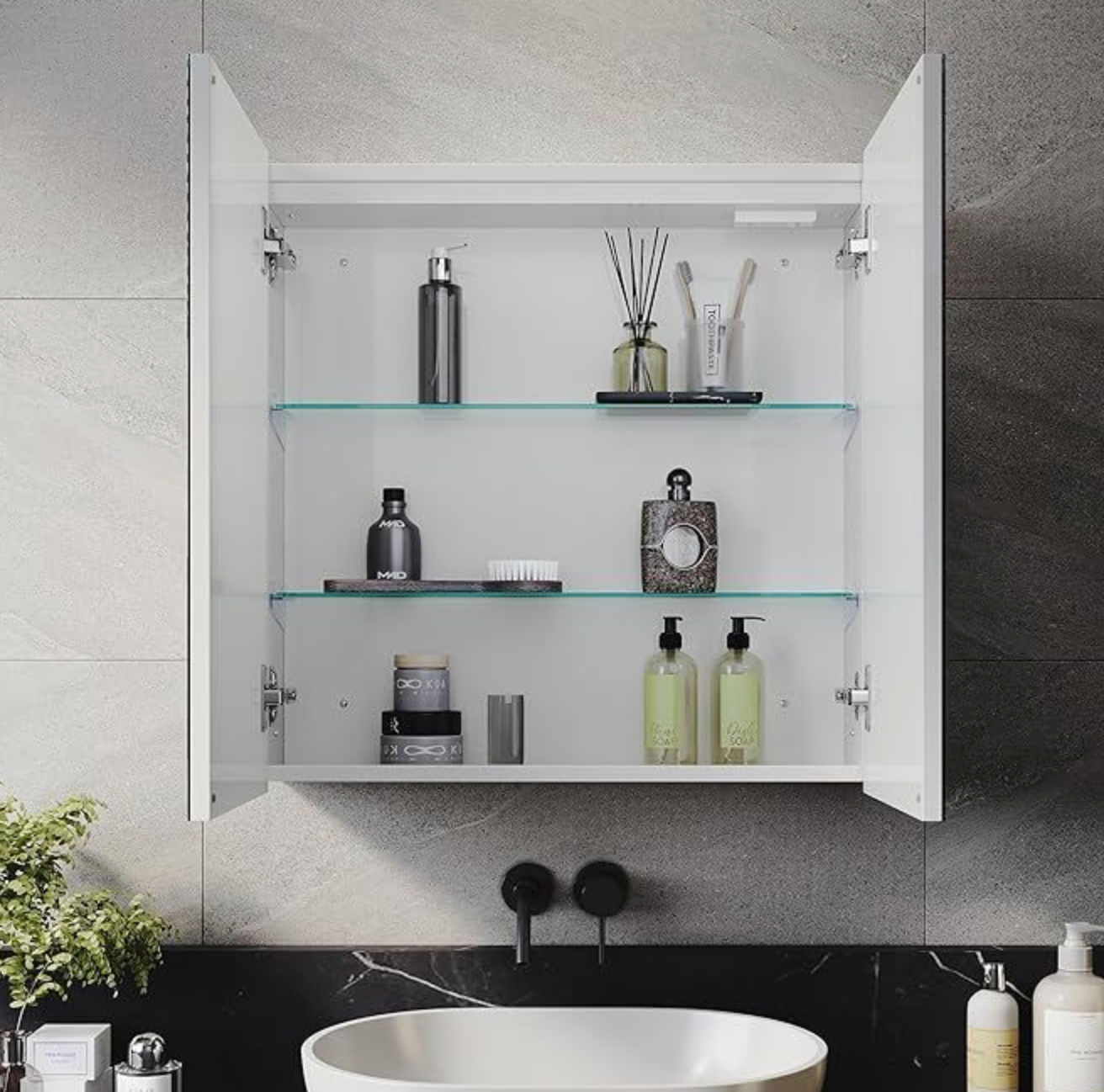 NILE 590 x 600mm LED Bathroom Mirror Cabinet with Shaver Socket 2 Doors