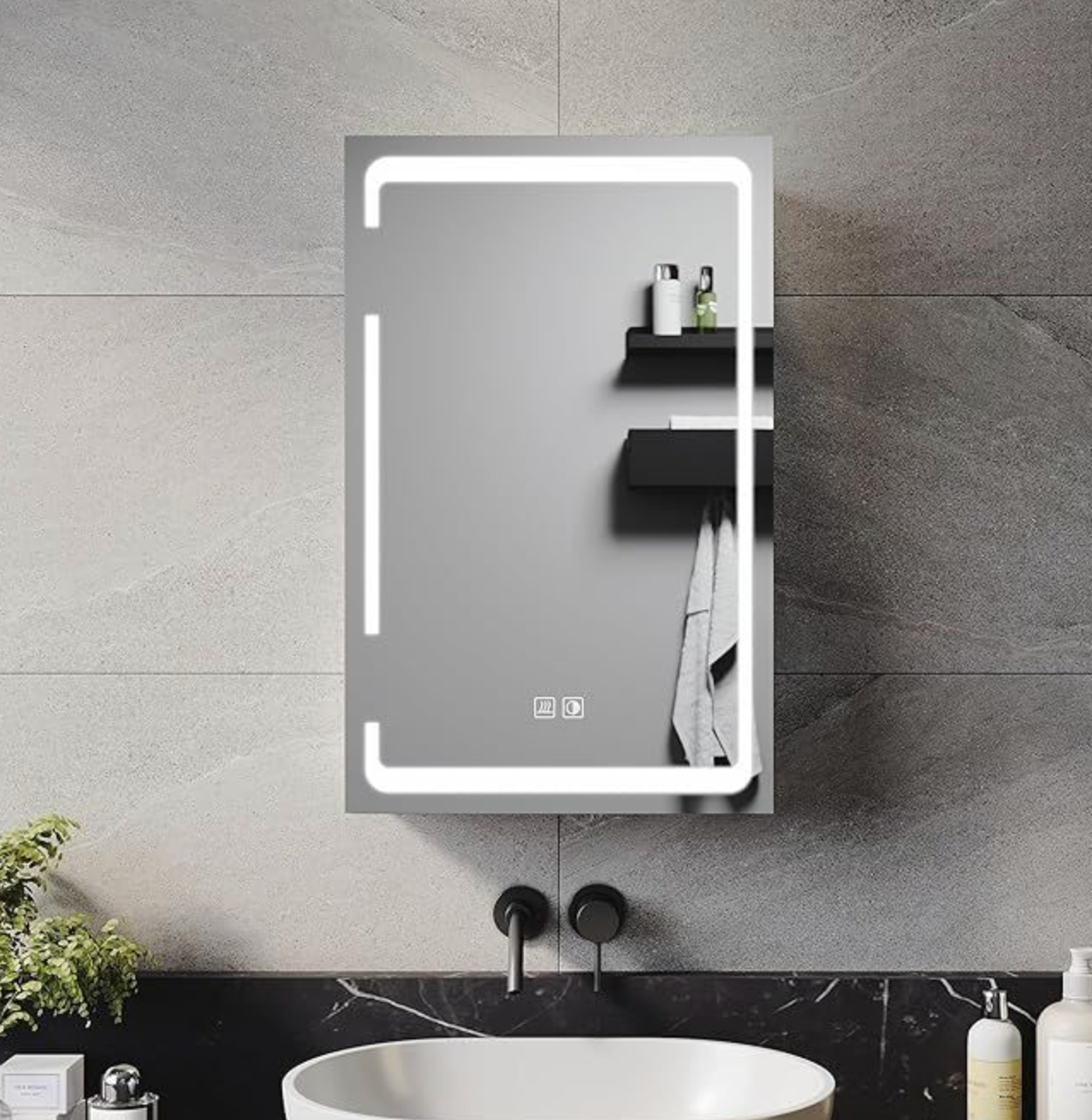 NILE Illuminated LED Bathroom Mirror Cabinet Single Door 380mm x 600mm with Shaver Socket