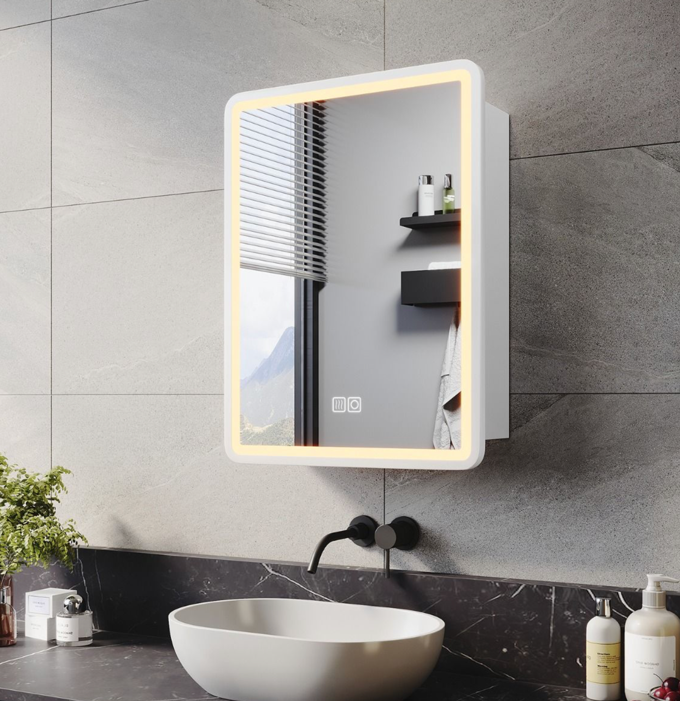 NILE White LED Bathroom Mirror Cabinet with Shaver Socket and Demister