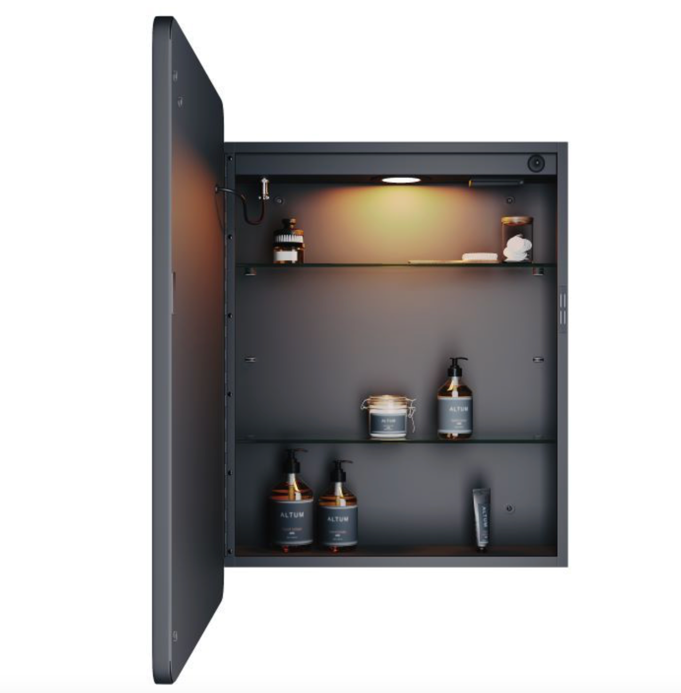 NILE Black 500mm x 700mm Illuminated Bathroom Mirror Cabinet with Shaver Socket