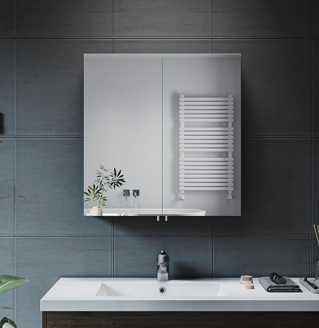 NILE 630mm x 650mm Illuminated Bathroom Mirror Cabinet with Shaver Socket
