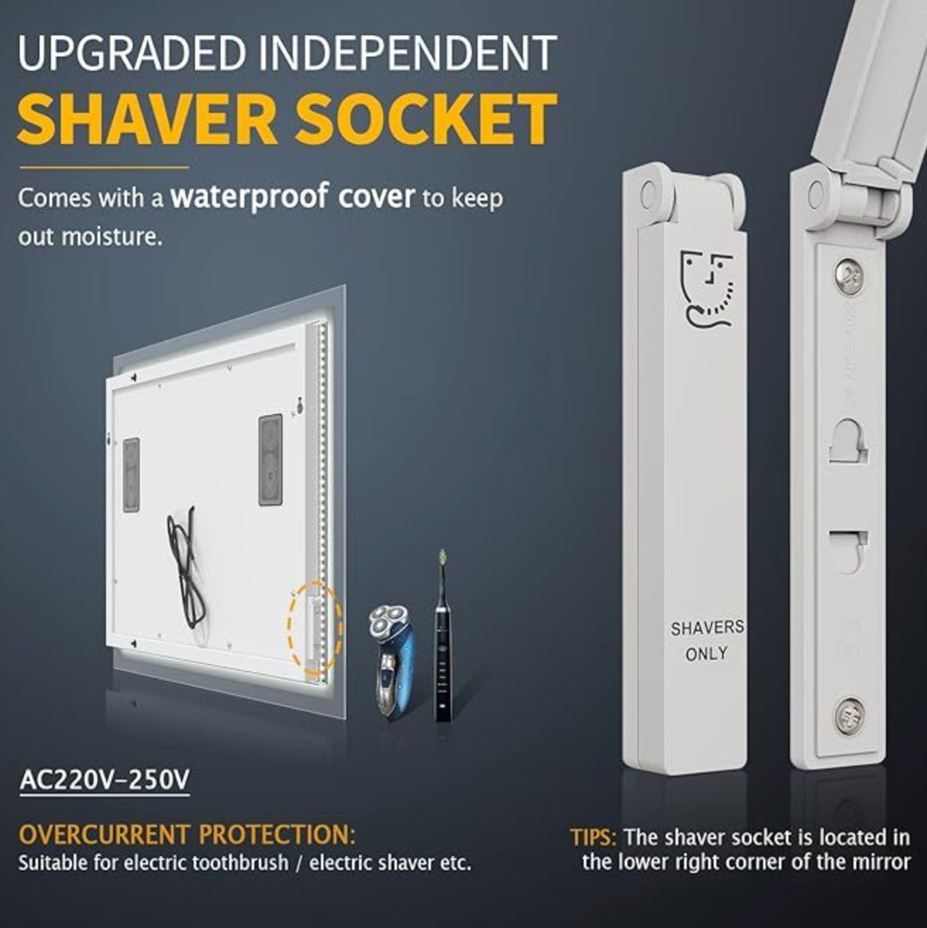 NILE 500mmx700mm LED ILLUMINATED Bathroom Mirror Light Demister TOUCH SWITCH with Shaver Socket