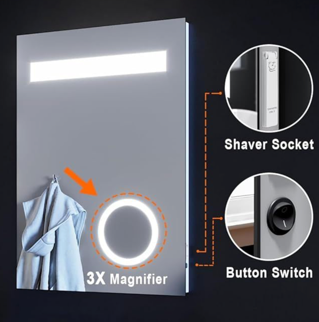 NILE 500mmx700mm Modern Ultra-Slim Illuminated LED Bathroom Make-up Mirror IP44 / Shaving Socket