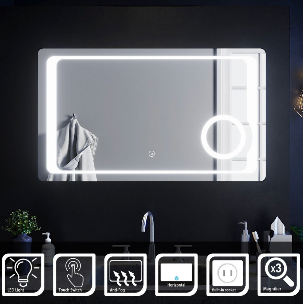 NILE 1000 x 600mm Anti-foggy Back-lit LED Illuminated Bathroom Mirror with Shaver Socket & 3x Magnifying Feature