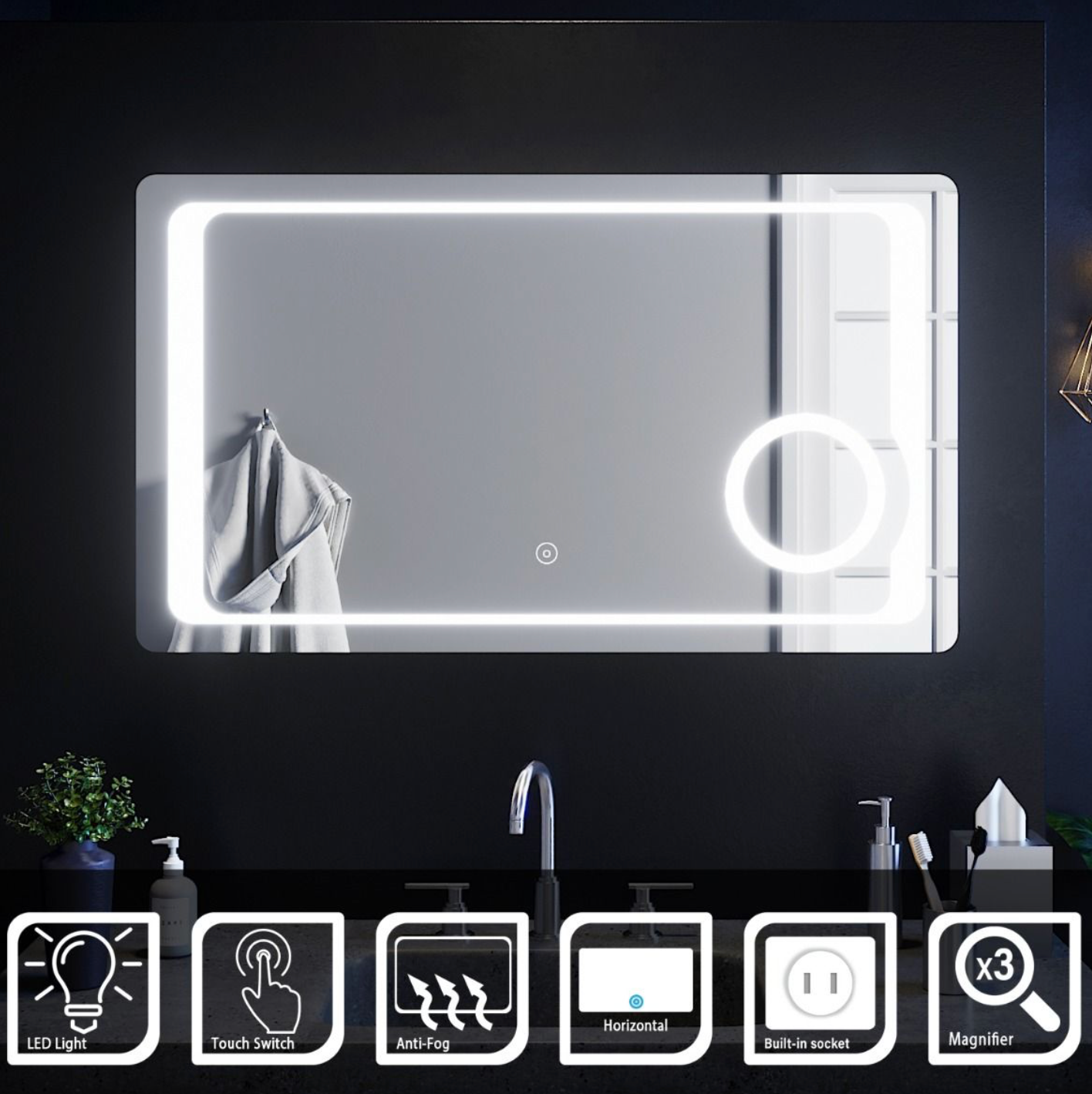 NILE 1000 x 600mm Anti-foggy Back-lit LED Illuminated Bathroom Mirror with Shaver Socket & 3x Magnifying Feature