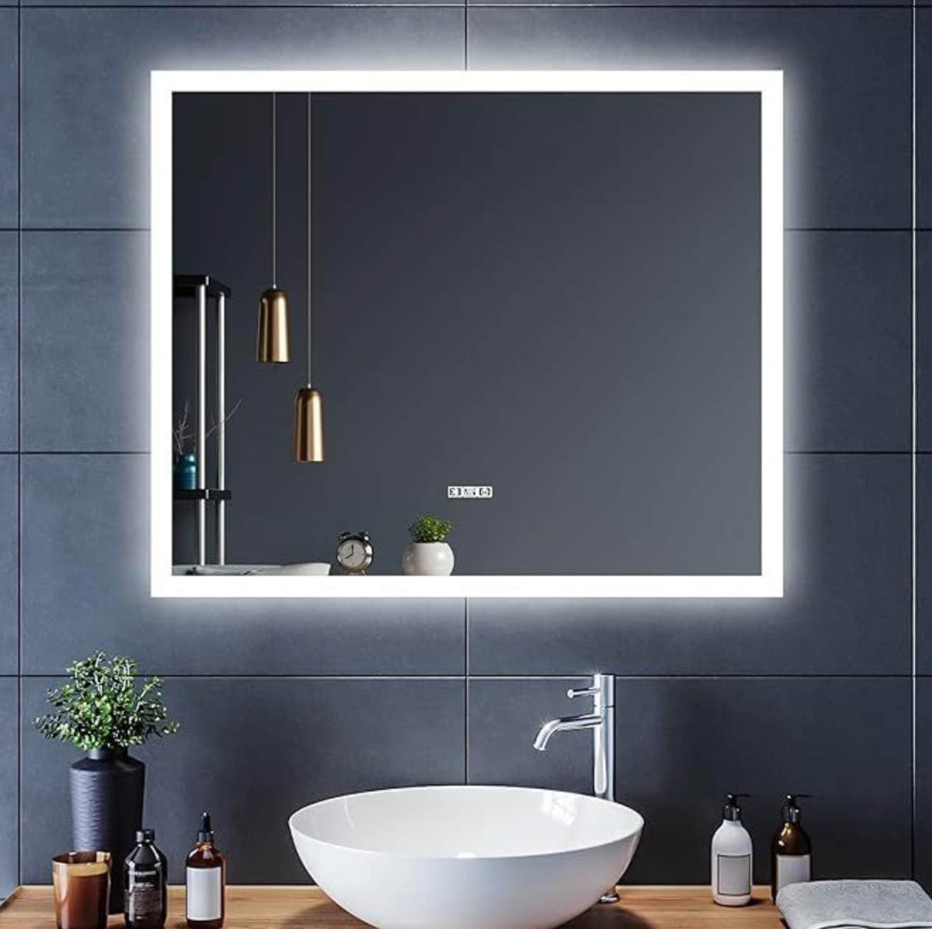 NILE 600MM x 500mm Bluetooth Audio Anti-fog Demister Pad Back-lit With Shaving Socket LED Illuminated Bathroom Mirror