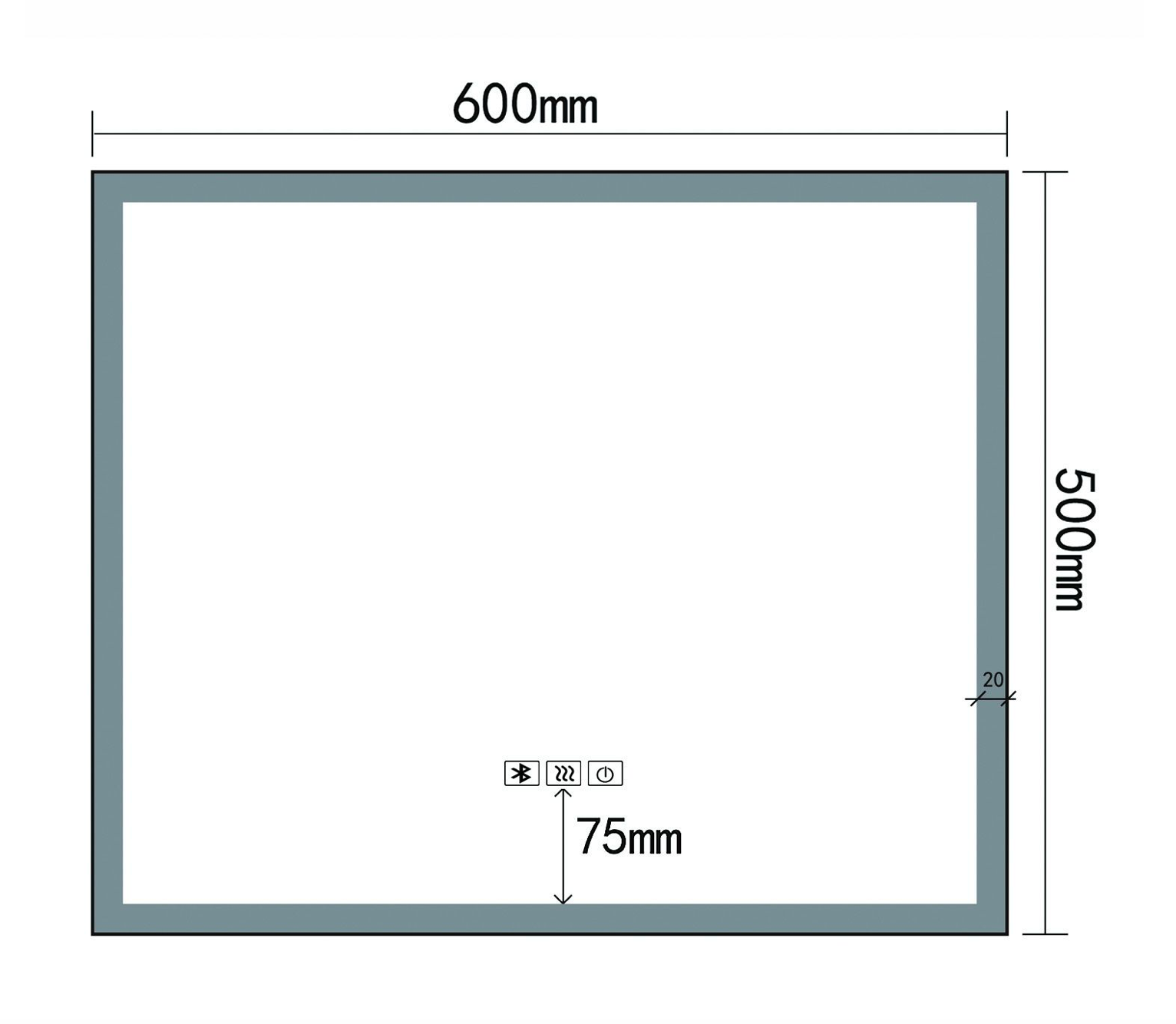 NILE 600MM x 500mm Bluetooth Audio Anti-fog Demister Pad Back-lit With Shaving Socket LED Illuminated Bathroom Mirror