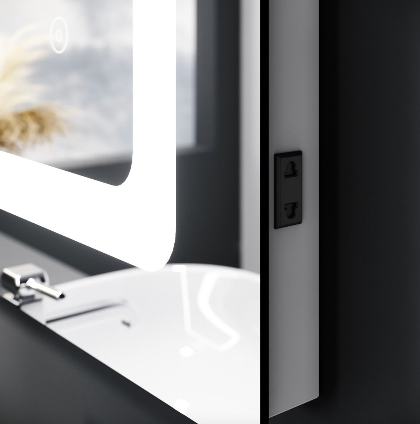 NILE 600mm X 500mm Wall Hung Bathroom Illuminated LED Mirror | Shaver Socket | Demister