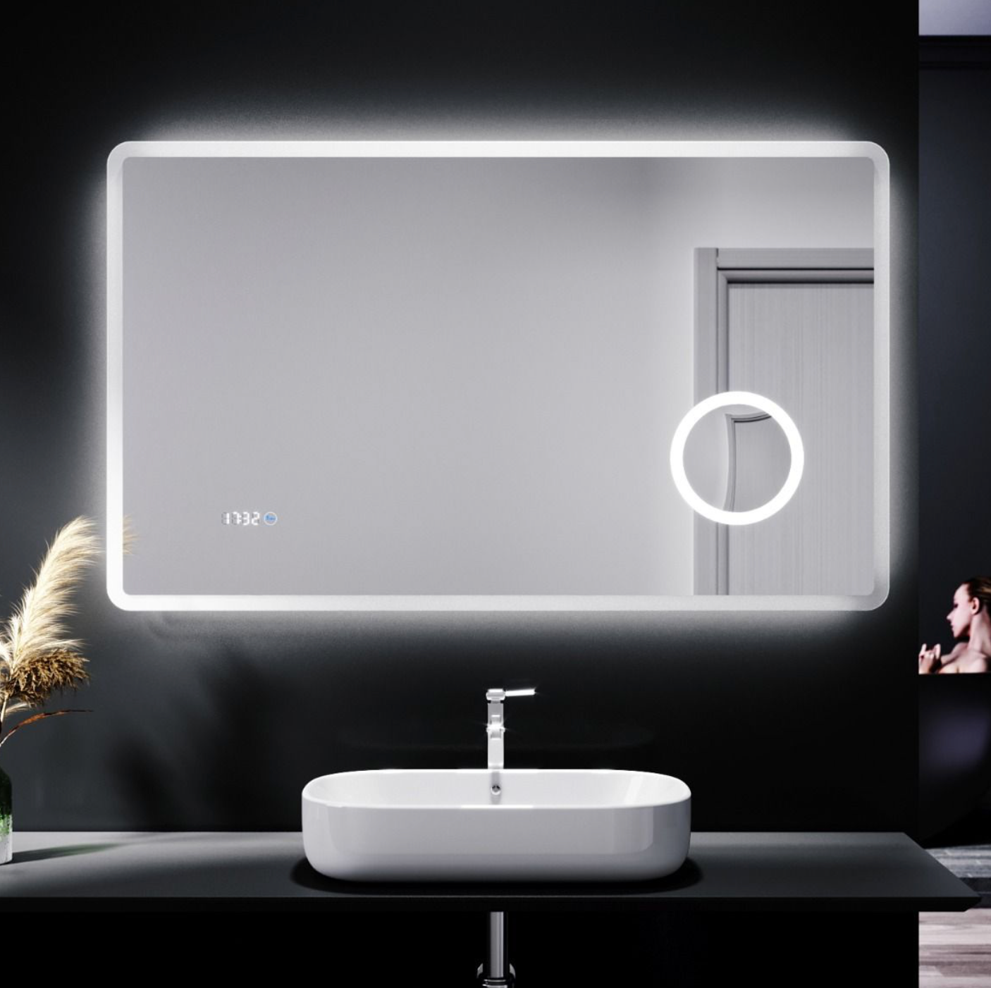 NILE 1000mm x 600mm Anti-foggy Back-lit LED Illuminated Bathroom Mirror with Shaver Socket & 3x Magnifying Feature
