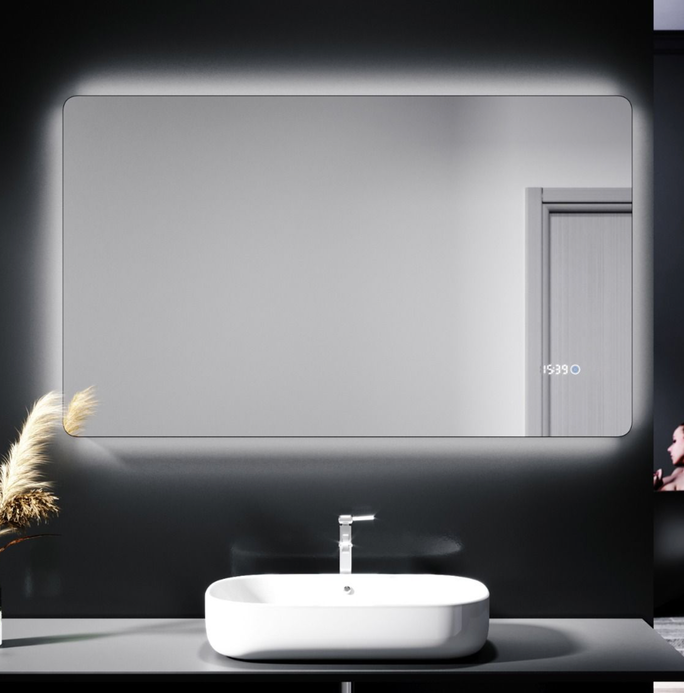 NILE 1000mm X 600mm Touch Shaving Socket Illuminated Bathroom LED Mirror - Time display