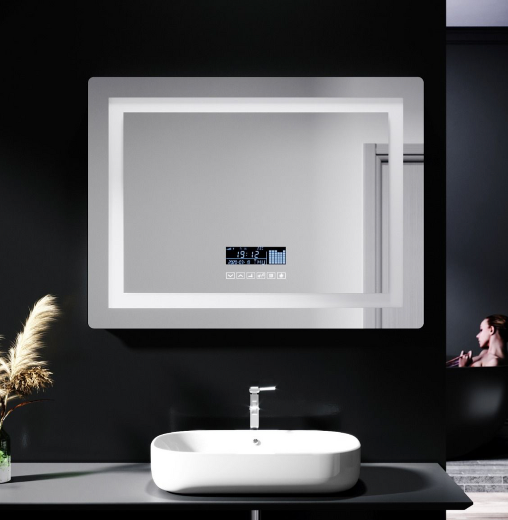 NILE 800mmX600mm Bathroom LED Illuminated Mirror with Anti-fog Touch Bluetooth Shaver Socket Time